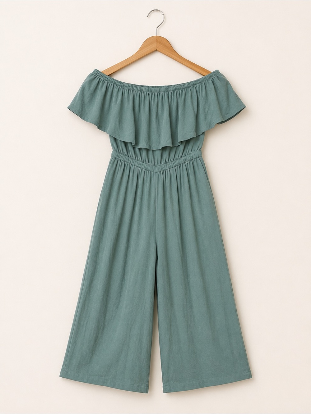 Lascana Teal Green Off Shoulder Wide Leg Culotte Jumpsuit Size 4